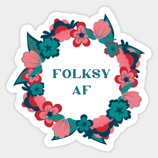 Folksy AF, norwegian folk flowers pink and blue Sticker